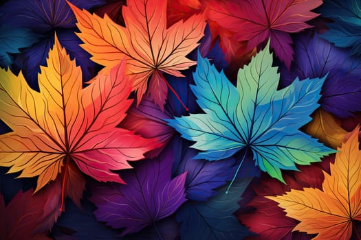 Pattern, background from maple leaves of different colors. Textured leaves.
