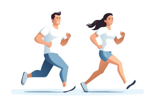 Couple running , illustration in cartoon style. AI Gnerated. High quality illustration