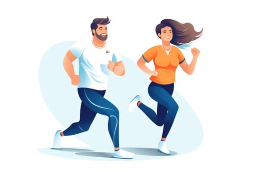 Couple running , illustration in cartoon style. AI Gnerated. High quality illustration