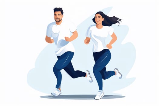 Couple running , illustration in cartoon style. AI Gnerated. High quality illustration