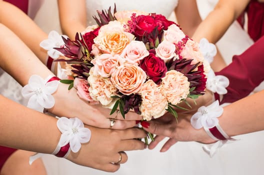 Close up of bride and bridesmaids bouquet.