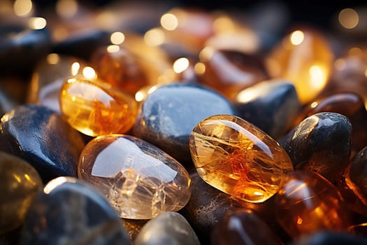 Many amber glowing stones, horizontal background.