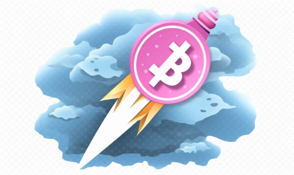 technology cartoon futuristic digital fantasy currency space coin start future sky bitcoin launch illustration business finance symbol rocket spaceship startup. Generative AI.