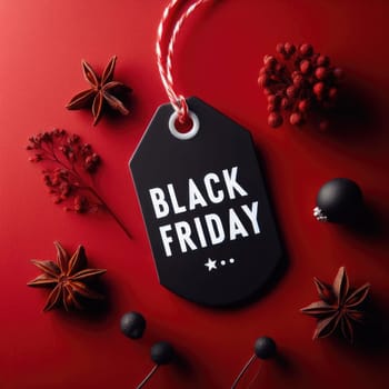 Black friday. Sale tag on the red background.