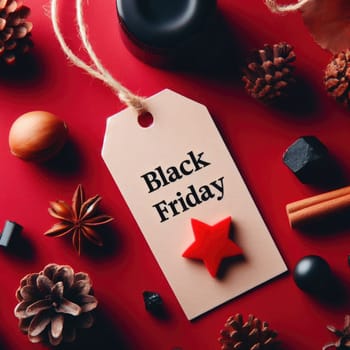 Black friday. Sale tag on the red background.