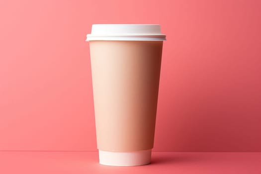 Paper glass for coffee, tea on a pink background.