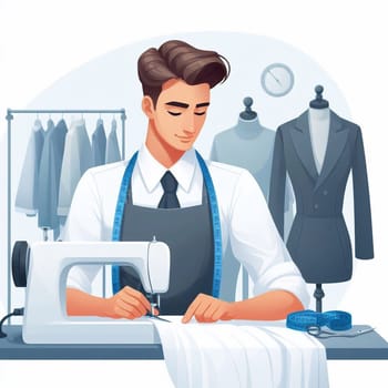 Couturier in the studio in the fashion industry