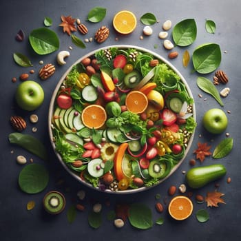 Salad organic food from fruits and the vegetables