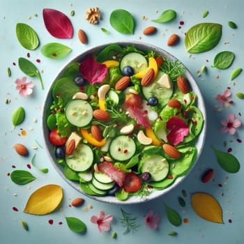 Salad organic food from fruits and the vegetables