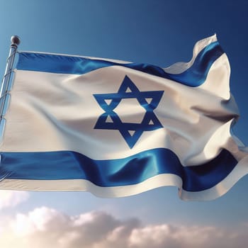 The flag of the State of Israel flutters in a the sky