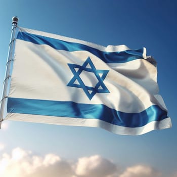 The flag of the State of Israel flutters in a the sky