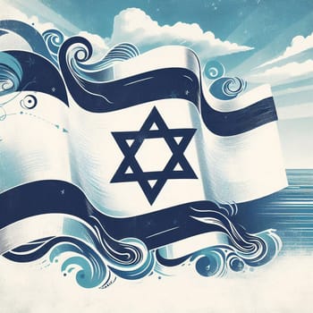 The flag of the State of Israel flutters in a the sky