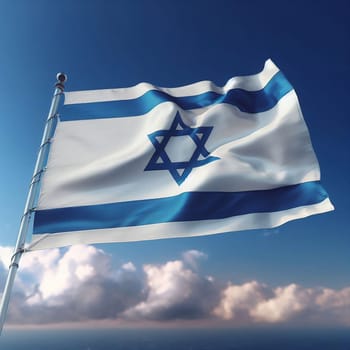 The flag of the State of Israel flutters in a the sky