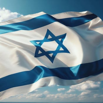 The flag of the State of Israel flutters in a the sky