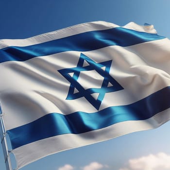 The flag of the State of Israel flutters in a the sky