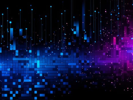 Abstract technology, blue and purple neon background of lines and dots, science and technology business concept of digital future technologies. AI