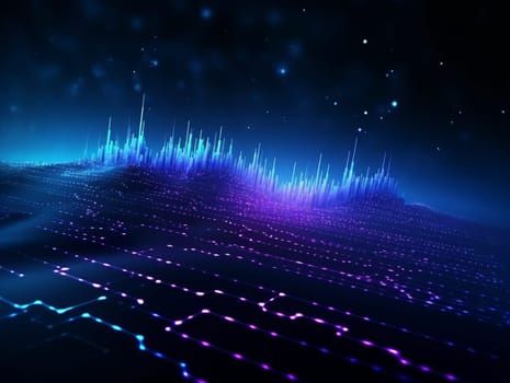 Abstract technology, blue and purple neon background of lines and dots, science and technology business concept of digital future technologies. AI