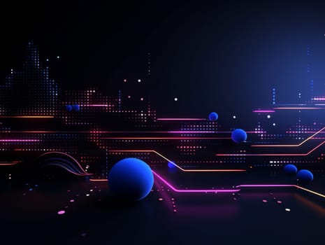 Abstract technology, blue and purple neon background of lines and dots, science and technology business concept of digital future technologies. AI