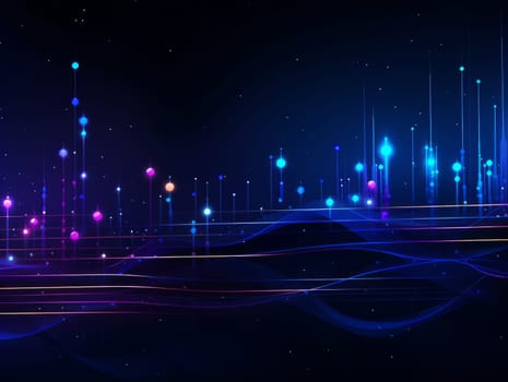 Abstract technology, blue and purple neon background of lines and dots, science and technology business concept of digital future technologies. AI