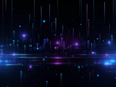 Abstract technology, blue and purple neon background of lines and dots, science and technology business concept of digital future technologies. AI