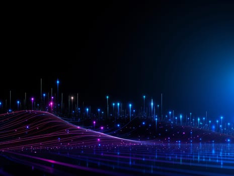 Abstract technology, blue and purple neon background of lines and dots, science and technology business concept of digital future technologies. AI