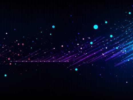 Abstract technology, blue and purple neon background of lines and dots, science and technology business concept of digital future technologies. AI