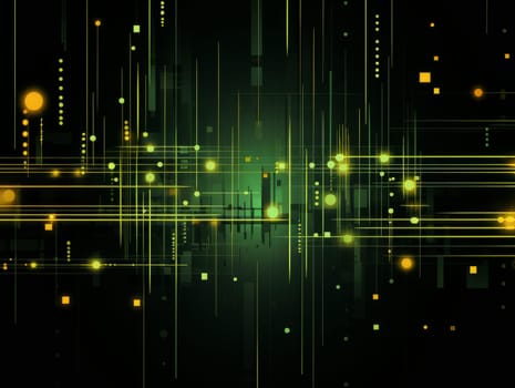 Abstract technology, green and yellow neon background of lines and dots, science and technology business concept of digital future technologies. AI