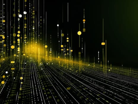 Abstract technology, green and yellow neon background of lines and dots, science and technology business concept of digital future technologies. AI