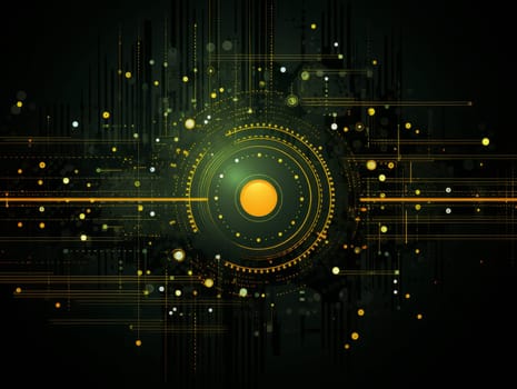 Abstract technology, green and yellow neon background of lines and dots, science and technology business concept of digital future technologies. AI