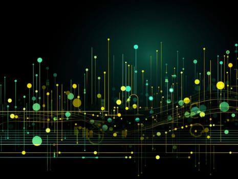 Abstract technology, green and yellow neon background of lines and dots, science and technology business concept of digital future technologies. AI