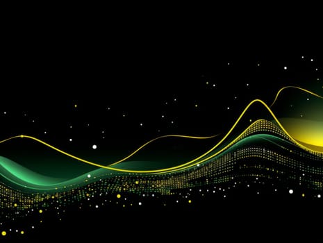 Abstract technology, green and yellow neon background of lines and dots, science and technology business concept of digital future technologies. AI