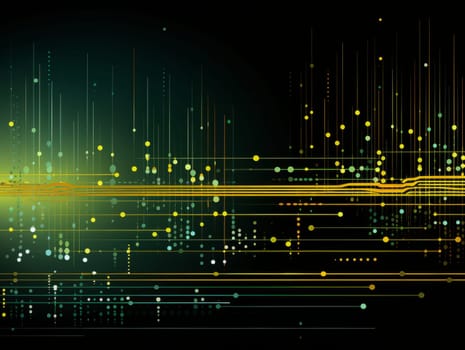 Abstract technology, green and yellow neon background of lines and dots, science and technology business concept of digital future technologies. AI