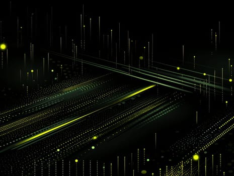 Abstract technology, green and yellow neon background of lines and dots, science and technology business concept of digital future technologies. AI