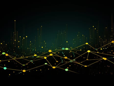 Abstract technology, green and yellow neon background of lines and dots, science and technology business concept of digital future technologies. AI