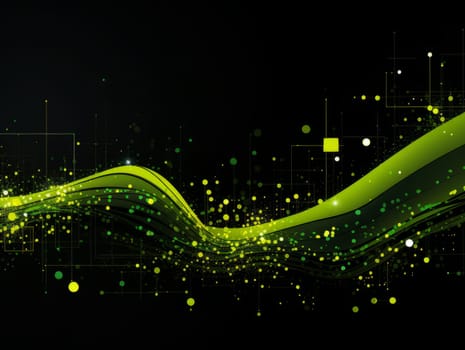 Abstract technology, green and yellow neon background of lines and dots, science and technology business concept of digital future technologies. AI