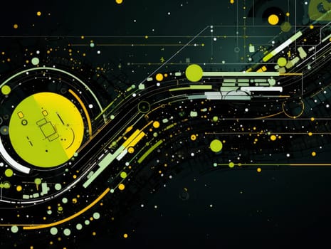 Abstract technology, green and yellow neon background of lines and dots, science and technology business concept of digital future technologies. AI