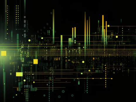 Abstract technology, green and yellow neon background of lines and dots, science and technology business concept of digital future technologies. AI