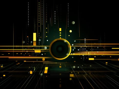 Abstract technology, green and yellow neon background of lines and dots, science and technology business concept of digital future technologies. AI