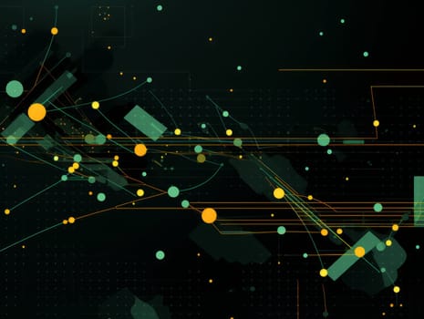 Abstract technology, green and yellow neon background of lines and dots, science and technology business concept of digital future technologies. AI