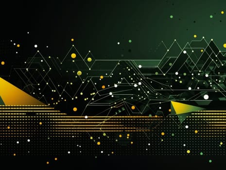 Abstract technology, green and yellow neon background of lines and dots, science and technology business concept of digital future technologies. AI