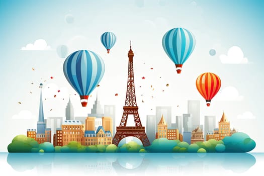 New Year's idea with the Eiffel Tower and hot air balloons during the New Year.by Generative AI.