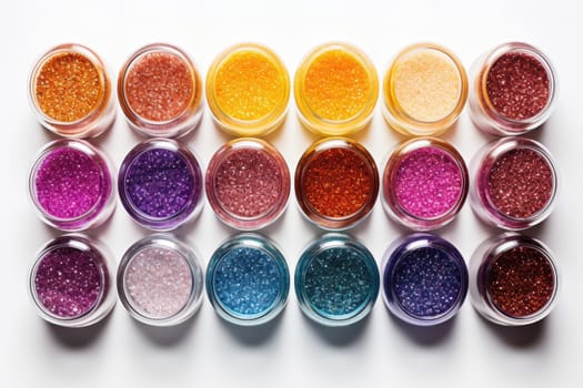 Set of jars with glitter for makeup. Colorful mineral eyeshadows.