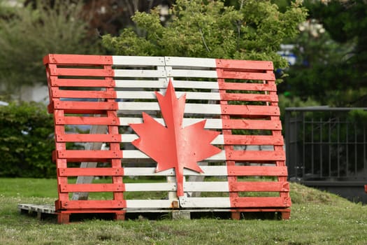 Canadian flag a memory of Canadian soldiers during the disembarkation in Dieppe on August 19, 1942