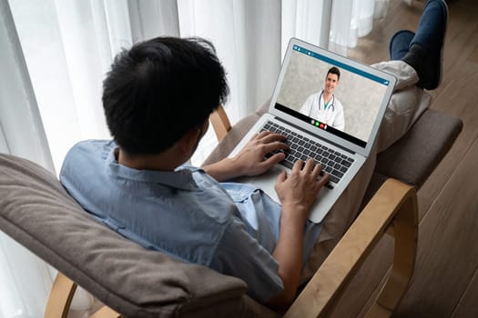 Doctor video call online by modish telemedicine software application for virtual meeting with patient