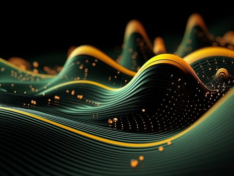 3D Abstract technology, green and yellow neon background of lines and dots, science and technology business concept of digital future technologies. AI