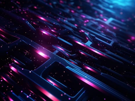 3D Abstract technology, purple and blue neon background of lines and dots, science and technology business concept of digital future technologies. AI