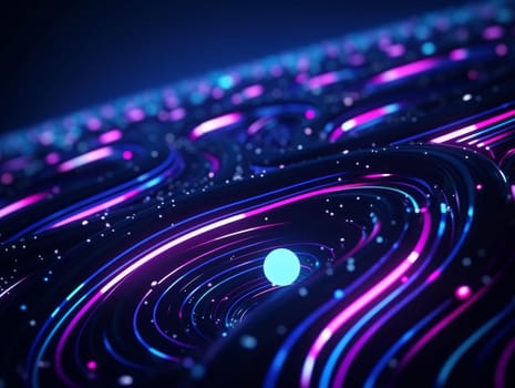 3D Abstract technology, purple and blue neon background of lines and dots, science and technology business concept of digital future technologies. AI