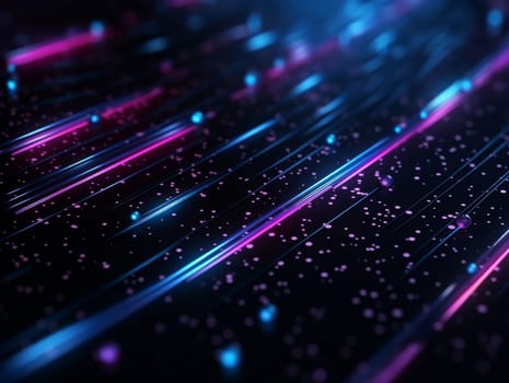 3D Abstract technology, purple and blue neon background of lines and dots, science and technology business concept of digital future technologies. AI