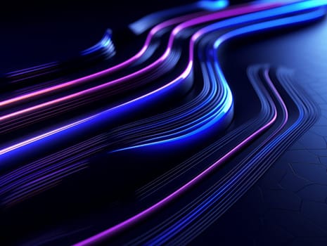 3D Abstract technology, purple and blue neon background of lines and dots, science and technology business concept of digital future technologies. AI