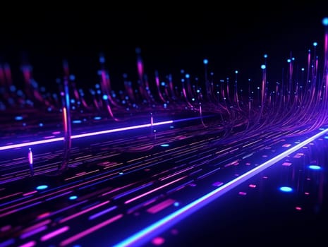 3D Abstract technology, purple and blue neon background of lines and dots, science and technology business concept of digital future technologies. AI